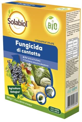 Solabiol Vitikappa Fungicida Biologico a base di Bicarbonato di Potassio, Cura e Previene Oidio (Mal Bianco) e Ticchiolatura, 100g