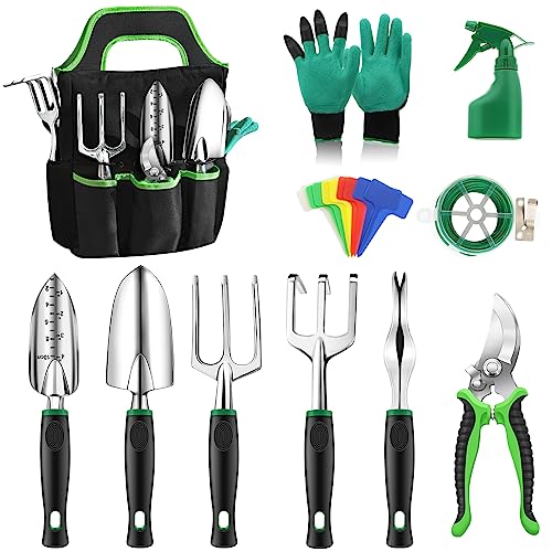 Anykuu Set di Attrezzi da Giardino 21 Pezzi Utensili da Giardino con Borsa da Giardino Attrezzi da Giardinaggio Gegali da Giardino per Uomo Donna in Alluminio, Multicolore