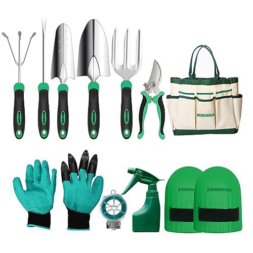 DEWINNER Set di attrezzi da giardino, kit regalo per giardinaggio, trapianto per giardinaggio, con borsa resistente per riporre oggetti