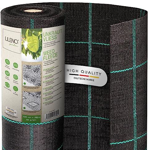 LILENO HOME Tessuto anti-erbacce 200 m² [100 g/m²] – pellicola per erbacce da giardino, permeabile all'acqua, resistente agli strappi, con griglia e resistente ai raggi UV [1 m x 200 m]