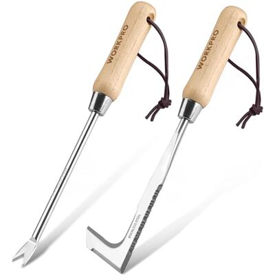 WORKPRO Estirpatore Erbacce Manuale 2 pezzi con manico in legno, sarchiatore per erbacce con bordo seghettato, estirpatore erbacce da giardino per rimuovere muschio ed erbacce WORKPRO Estirpatore Erbacce Manuale 2 pezzi con manico in legno, sarchiatore per erbacce con bordo seghettato, estirpatore erbacce da giardino per rimuovere muschio ed erbacce