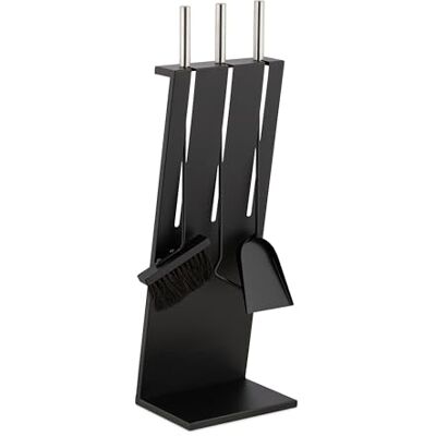 Relaxdays Set da 4 Attrezzi da Camino, Attizzatoio Fuoco, Paletta, Scopino per la Cenere e Porta Utensili, Acciaio, Nero Relaxdays Set da 4 Attrezzi da Camino, Attizzatoio Fuoco, Paletta, Scopino per la Cenere e Porta Utensili, Acciaio, Nero