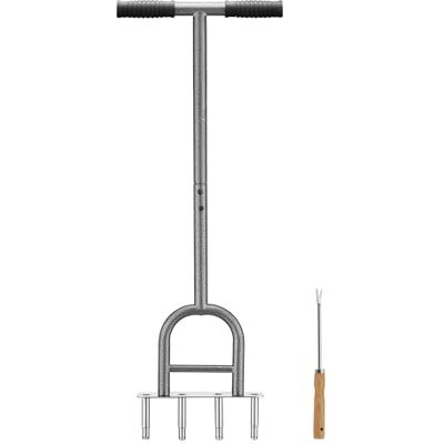 Wiltec Carotatrice manuale per prato in acciaio, arieggiatore con impugnatura ergonomica a T e 4 fustelle, per carotare e chiodare il terreno, per giardino, prato Wiltec Carotatrice manuale per prato in acciaio, arieggiatore con impugnatura ergonomica a T e 4 fustelle, per carotare e chiodare il terreno, per giardino, prato