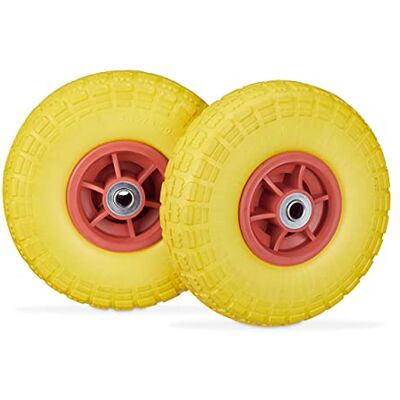 Relaxdays 2X Ruote per Carrello, Pneumatici in Gomma Antipanne 4.1/3.5-4" ASSE 16mm Fino a 150 kg,260x85mm, Giallo Rosso Relaxdays 2X Ruote per Carrello, Pneumatici in Gomma Antipanne 4.1/3.5-4" ASSE 16mm Fino a 150 kg,260x85mm, Giallo Rosso