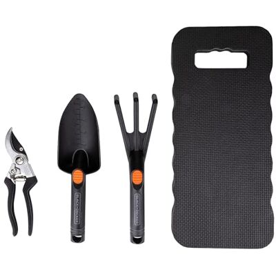 Black & Decker Set di attrezzi da giardino – Kit da giardinaggio 4 pezzi – Tappetino per ginocchia, potatura, pala e artiglio da giardino, capacità di taglio 13 mm, colore: nero/arancione Black & Decker Set di attrezzi da giardino – Kit da giardinaggio 4 pezzi – Tappetino per ginocchia, potatura, pala e artiglio da giardino, capacità di taglio 13 mm, colore: nero/arancione