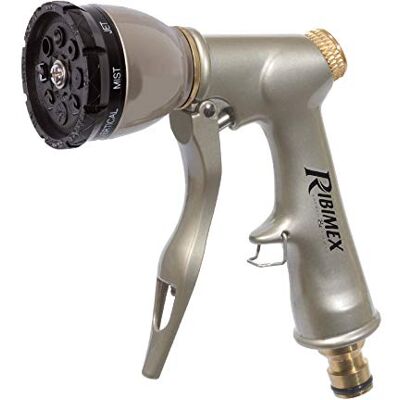Ribimex Pistola Multigetto in Metallo e Ottone con Testina Rotante, 8 Getti Regolabili, Sistema di Blocco e Attacco Rapido in Ottone, Ideale per Annaffiatura e Pulizia PRA/TLB.4402 Ribimex Pistola Multigetto in Metallo e Ottone con Testina Rotante, 8 Getti Regolabili, Sistema di Blocco e Attacco Rapido in Ottone, Ideale per Annaffiatura e Pulizia PRA/TLB.4402