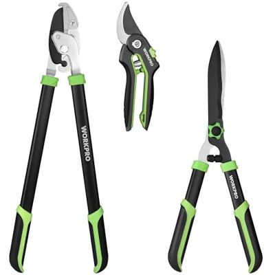 WORKPRO 3-Pezzi Set Forbici Cesoie da Potatura Bypass, Troncarami a Incudine e Siepi Attrezzi Giardinaggio Completo per Cura Piante WORKPRO 3-Pezzi Set Forbici Cesoie da Potatura Bypass, Troncarami a Incudine e Siepi Attrezzi Giardinaggio Completo per Cura Piante