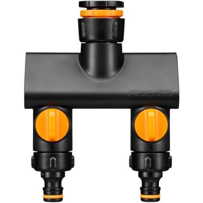 Fiskars Connettore Rubinetto 2 Vie Multi, Con Interruttori On/Off Fiskars Connettore Rubinetto 2 Vie Multi, Con Interruttori On/Off