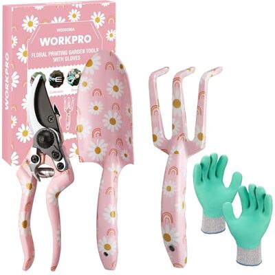 WORKPRO Set di attrezzi da giardino da 4 pezzi, attrezzi da giardino con scatola regalo, pala da giardino, cesoie da giardino, guanti da giardino, regali per giardinieri, regalo per il giardino rosa WORKPRO Set di attrezzi da giardino da 4 pezzi, attrezzi da giardino con scatola regalo, pala da giardino, cesoie da giardino, guanti da giardino, regali per giardinieri, regalo per il giardino rosa