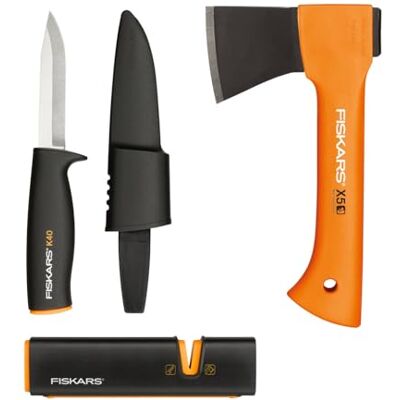 Fiskars Set per Stufa a Legna, Ascia per il Tempo Libero X5-XXS, 23 cm, Affilacoltelli e Asce Xsharp, Testa Affilatrice in Ceramica, Coltello Universale K40, Custodia Inclusa, 22,5 cm, Fiskars Set per Stufa a Legna, Ascia per il Tempo Libero X5-XXS, 23 cm, Affilacoltelli e Asce Xsharp, Testa Affilatrice in Ceramica, Coltello Universale K40, Custodia Inclusa, 22,5 cm,
