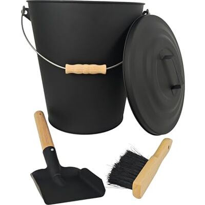 Relaxdays Secchio per Cenere con Coperchio, 24 L, Scopa e Paletta Camino, Contenitore Manico Relaxdays Secchio per Cenere con Coperchio, 24 L, Scopa e Paletta Camino, Contenitore Manico