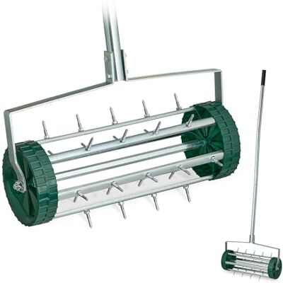 Relaxdays Aeratore per Prato, Rullo Manuale con Punte, Arieggiatore per Il Giardino, 145 x 44 x 21 cm, Verde Argentato Relaxdays Aeratore per Prato, Rullo Manuale con Punte, Arieggiatore per Il Giardino, 145 x 44 x 21 cm, Verde Argentato