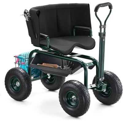 VEVOR Carrello da Giardino con Ruote Portautensili Portaoggetti, Carico max. 181 kg, Sedile da Lavoro Girevole 360° Carrello per Giardinaggio Maniglia Estensibile, Tosaerba VEVOR Carrello da Giardino con Ruote Portautensili Portaoggetti, Carico max. 181 kg, Sedile da Lavoro Girevole 360° Carrello per Giardinaggio Maniglia Estensibile, Tosaerba