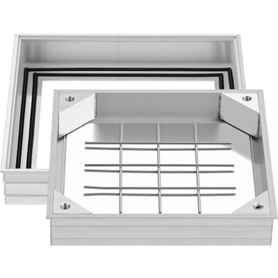 VEVOR Chiusino Pedonabile con Telaio 300 x 300 mm, Chiusino Carrabile con Telaio per Canale di Drenaggio in Acciaio al Carbonio Superficie Antiscivolo Copertura per Marciapiedi Giardini Cortili VEVOR Chiusino Pedonabile con Telaio 300 x 300 mm, Chiusino Carrabile con Telaio per Canale di Drenaggio in Acciaio al Carbonio Superficie Antiscivolo Copertura per Marciapiedi Giardini Cortili