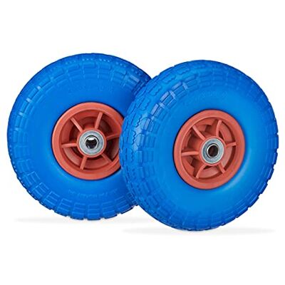 Relaxdays 2X Ruote per Carrello, Pneumatici in Gomma Antipanne, 4.1/3.5-4", ASSE 16mm, Fino a 150 kg, 260x85mm, Blu Rosso Relaxdays 2X Ruote per Carrello, Pneumatici in Gomma Antipanne, 4.1/3.5-4", ASSE 16mm, Fino a 150 kg, 260x85mm, Blu Rosso