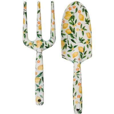 Kinzo Set di attrezzi da giardinaggio, 2 pezzi, pala e forchetta a mano, in acciaio, utensili da giardinaggio per lavori di piantagione e rinvaso, attrezzi da giardino decorativi con motivo floreale Kinzo Set di attrezzi da giardinaggio, 2 pezzi, pala e forchetta a mano, in acciaio, utensili da giardinaggio per lavori di piantagione e rinvaso, attrezzi da giardino decorativi con motivo floreale