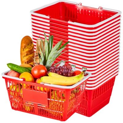 VEVOR Cestini per la Spesa Impilabili in Plastica PE da 21 Litri con Manici, 20 Pezzi, Struttura a Maglia Fitta, Capacità Fino a 9,07 kg, Portatili per Generi Alimentari, Vendita al Dettaglio, Rosso VEVOR Cestini per la Spesa Impilabili in Plastica PE da 21 Litri con Manici, 20 Pezzi, Struttura a Maglia Fitta, Capacità Fino a 9,07 kg, Portatili per Generi Alimentari, Vendita al Dettaglio, Rosso