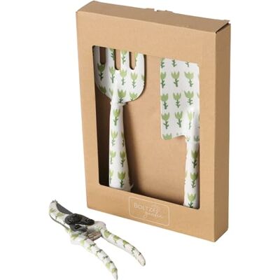 Boltze Blomma Attrezzo da giardino (3 pezzi, colore verde, in metallo, lunghezza 28 x altezza 8 x 3 cm, design floreale, paletta, forchetta per fiori, cesoie da giardino, accessori da Boltze Blomma Attrezzo da giardino (3 pezzi, colore verde, in metallo, lunghezza 28 x altezza 8 x 3 cm, design floreale, paletta, forchetta per fiori, cesoie da giardino, accessori da