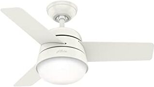 Hunter FAN Finley, Ventilatore da Soffitto per Interni con Luce e Telecomando, Finitura Bianco Fresco, 3 Pale Bianco Fresco e Legno Naturale, Ideale per l'Estate e l'Inverno, Modello