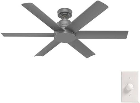 Hunter FAN Ventilatore da Soffitto Kennicott 112 cm per Interni ed Esterni, con Controllo a Parete, 6 Pale Color Argento Opaco, Ideale per Estate e Inverno, Modello