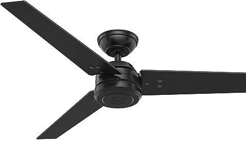 Hunter FAN Protos, 132 cm, Ventilatore da Soffitto per Interni/Esterni con Controllo a Parete, Finitura Nera Opaca, 3 Pale Reversibili a Strisce Nere Opache e Grigio Noce, Modello