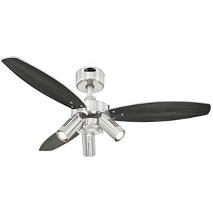 Westinghouse 72290 Jet Plus Three-Light 105 cm ventilatore a soffitto per interni a tre pale, finitura in nichel spazzolato con faretti, Finitura in nichel spazzolato , pale in wengé/argento Westinghouse 72290 Jet Plus Three-Light 105 cm ventilatore a soffitto per interni a tre pale, finitura in nichel spazzolato con faretti, Finitura in nichel spazzolato , pale in wengé/argento