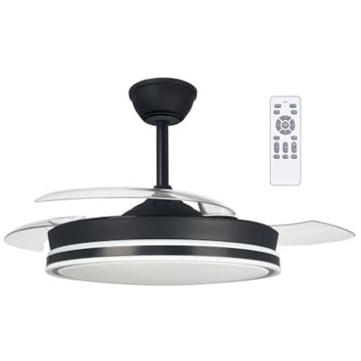 Wonderlamp Ventilatore LED pale pieghevoli Surpino nero 45 W con memoria di accensione e telecomando CCT regolabile Wonderlamp Ventilatore LED pale pieghevoli Surpino nero 45 W con memoria di accensione e telecomando CCT regolabile