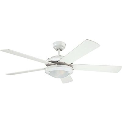 Westinghouse Lighting 78017 Comet 132 cm ventilatore a soffitto per interni a cinque pale, finitura bianca con vetro effetto ghiaccio Westinghouse Lighting 78017 Comet 132 cm ventilatore a soffitto per interni a cinque pale, finitura bianca con vetro effetto ghiaccio
