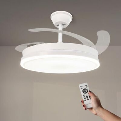 M mimotec White Olga Ventilatore da Soffitto LED 66W con Luce CCT Regolabile e Intensità Variabile, Motore DC 30W + LED 36W, Silenzioso, 6 Velocità, 4 Pale Retrattili, Timer M mimotec White Olga Ventilatore da Soffitto LED 66W con Luce CCT Regolabile e Intensità Variabile, Motore DC 30W + LED 36W, Silenzioso, 6 Velocità, 4 Pale Retrattili, Timer