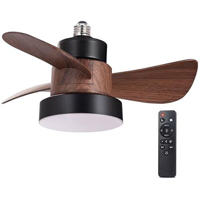 Wonderlamp Ventilatore LED Debu nero+legno filettatura E27 CCT 3000-4000-6000K Dim, intensità regolabile 15W, silenzioso Wonderlamp Ventilatore LED Debu nero+legno filettatura E27 CCT 3000-4000-6000K Dim, intensità regolabile 15W, silenzioso