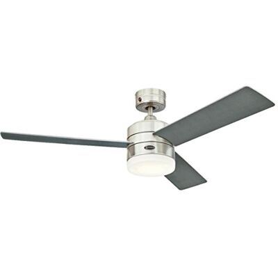 Westinghouse Lighting, 72054 Ventilatore da soffitto in acciaio inox per interni da 122 cm Alta Vista, kit di luce LED dimmerabile con vetro smerigliato opale Westinghouse Lighting, 72054 Ventilatore da soffitto in acciaio inox per interni da 122 cm Alta Vista, kit di luce LED dimmerabile con vetro smerigliato opale