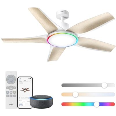 DREO ventilatore da soffitto smart a profilo ribassato 132 cm con luce LED dimmerabile, RGB, 12 velocità(APP), motore CC silenzioso, montaggio facile, controllo app e Alexa, bianco DREO ventilatore da soffitto smart a profilo ribassato 132 cm con luce LED dimmerabile, RGB, 12 velocità(APP), motore CC silenzioso, montaggio facile, controllo app e Alexa, bianco