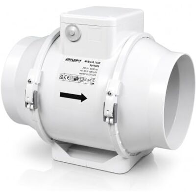 Airflow Aventa 150B Ventilatore In‑Linea, 30W, 2 Velocità, 112–144 l/s (405–520 m³/h), IPX4, Design Compatto 250×295×185 mm, Compatibile con Condotti da 150 mm, Garanzia 3 Anni Airflow Aventa 150B Ventilatore In‑Linea, 30W, 2 Velocità, 112–144 l/s (405–520 m³/h), IPX4, Design Compatto 250×295×185 mm, Compatibile con Condotti da 150 mm, Garanzia 3 Anni
