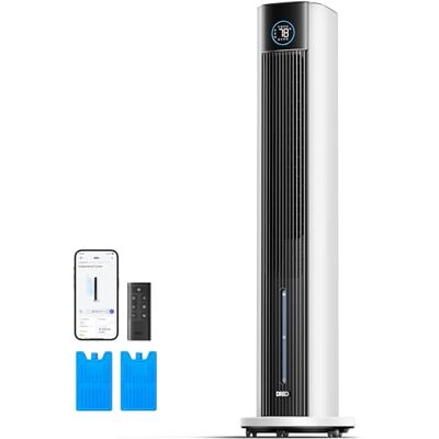 DREO Ventilatore a Torre con raffrescamento ad acqua, raffrescatore 110 cm, silenzioso, 4 velocità, 4 modalità, evaporativo, controllo app, ghiaccio incluso, oscillazione 80°, timer 12 h, bianco DREO Ventilatore a Torre con raffrescamento ad acqua, raffrescatore 110 cm, silenzioso, 4 velocità, 4 modalità, evaporativo, controllo app, ghiaccio incluso, oscillazione 80°, timer 12 h, bianco