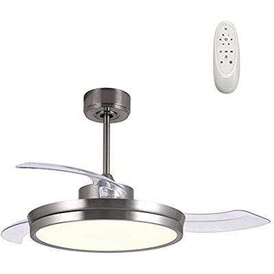 Wonderlamp Ventilatore da soffitto a luce LED con pale pieghevoli Brando 48 W, silenzioso, 3 temperature colore, 6 velocità, nichel Wonderlamp Ventilatore da soffitto a luce LED con pale pieghevoli Brando 48 W, silenzioso, 3 temperature colore, 6 velocità, nichel