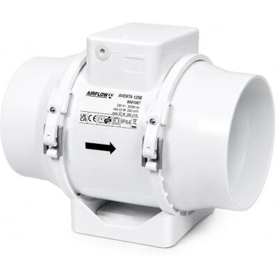 Airflow Aventa 125T Ventilatore In‑Linea con Timer, 23W, 2 Velocità, 61–78 l/s, Design Compatto 190×246×136 mm, Compatibile con Condotti da 125 mm, Garanzia 3 Anni Airflow Aventa 125T Ventilatore In‑Linea con Timer, 23W, 2 Velocità, 61–78 l/s, Design Compatto 190×246×136 mm, Compatibile con Condotti da 125 mm, Garanzia 3 Anni