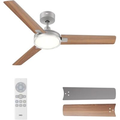 DREO Ventilatore telecomando, 52'' Grigio, 5 colori CCT, 6 livelli, 6 velocità, installazione rapida, motore DC reversibile silenzioso, timer 1-4-8H, ventilatore a soffitto per camera da letto DREO Ventilatore telecomando, 52'' Grigio, 5 colori CCT, 6 livelli, 6 velocità, installazione rapida, motore DC reversibile silenzioso, timer 1-4-8H, ventilatore a soffitto per camera da letto