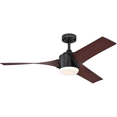 Westinghouse Lighting 72270 – Ventilatore da soffitto LED moderno Evan con luce e telecomando, 132 cm, finitura nera opaca, vetro opalino smerigliato Westinghouse Lighting 72270 – Ventilatore da soffitto LED moderno Evan con luce e telecomando, 132 cm, finitura nera opaca, vetro opalino smerigliato