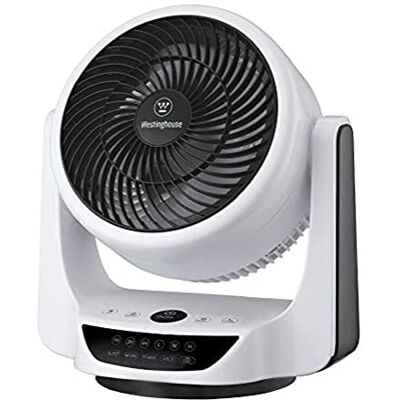 Westinghouse Lighting 73037 Cormac, ventilatore da tavolo oscillante portatile con telecomando, 25 cm, finitura bianca e nera Westinghouse Lighting 73037 Cormac, ventilatore da tavolo oscillante portatile con telecomando, 25 cm, finitura bianca e nera