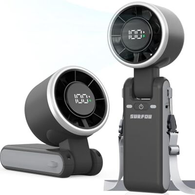 SURFOU Ventilatore Portatile 4000mAh, USB Ricaricabile con 5 Velocità e Display LED, 3 in 1 Pieghevole, da Tavolo o da Collo, con Flusso d'Aria Potente, per Viaggi, Ufficio ed Esterni (Nero) SURFOU Ventilatore Portatile 4000mAh, USB Ricaricabile con 5 Velocità e Display LED, 3 in 1 Pieghevole, da Tavolo o da Collo, con Flusso d'Aria Potente, per Viaggi, Ufficio ed Esterni (Nero)