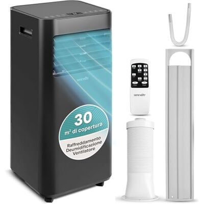 SereneLife Condizionatore Portatile, Climatizzatore Portatile 9000 BTU, Pinguino Condizionatore 2,64 kW, Compatto con Raffreddamento, Ventilatore e Deumidificatore, Telecomando e Kit Finestra, Nero SereneLife Condizionatore Portatile, Climatizzatore Portatile 9000 BTU, Pinguino Condizionatore 2,64 kW, Compatto con Raffreddamento, Ventilatore e Deumidificatore, Telecomando e Kit Finestra, Nero
