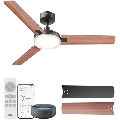 DREO ventilatore da soffitto smart 132 cm con luce, 12 velocità(APP) e 3 modalità, temperatura regolabile, LED dimmerabile, timer 1–12 h, motore CC silenzioso, app, Alexa e interruttore, nero DREO ventilatore da soffitto smart 132 cm con luce, 12 velocità(APP) e 3 modalità, temperatura regolabile, LED dimmerabile, timer 1–12 h, motore CC silenzioso, app, Alexa e interruttore, nero
