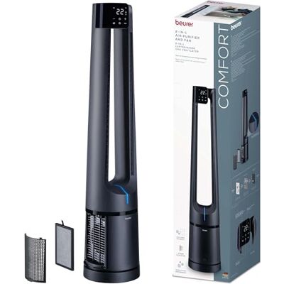 Beurer LV 500 PureFlow 2 in 1 ventilatore e purificatore d'aria, ventilatore a torre senza rotore con oscillazione di 130°, filtro HEPA H13, 5 modalità con modalità sleep silenziosa, ventilatore a Beurer LV 500 PureFlow 2 in 1 ventilatore e purificatore d'aria, ventilatore a torre senza rotore con oscillazione di 130°, filtro HEPA H13, 5 modalità con modalità sleep silenziosa, ventilatore a
