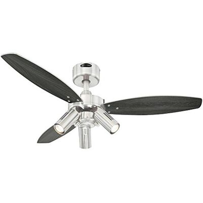 Westinghouse 72290 Jet Plus Three-Light 105 cm ventilatore a soffitto per interni a tre pale, finitura in nichel spazzolato con faretti, Finitura in nichel spazzolato , pale in wengé/argento Westinghouse 72290 Jet Plus Three-Light 105 cm ventilatore a soffitto per interni a tre pale, finitura in nichel spazzolato con faretti, Finitura in nichel spazzolato , pale in wengé/argento