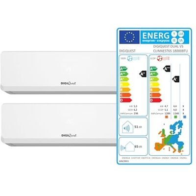DIGIQUEST Climatizzatore Dual Inverter V5 9000+12000 Wi-Fi R32 Classe A++ Raffreddamento/A+++ Riscaldamento I FEEL Flusso d’aria 3D TURBO Notte SEER 6,2 SCOP 5,1 DIGIQUEST Climatizzatore Dual Inverter V5 9000+12000 Wi-Fi R32 Classe A++ Raffreddamento/A+++ Riscaldamento I FEEL Flusso d’aria 3D TURBO Notte SEER 6,2 SCOP 5,1