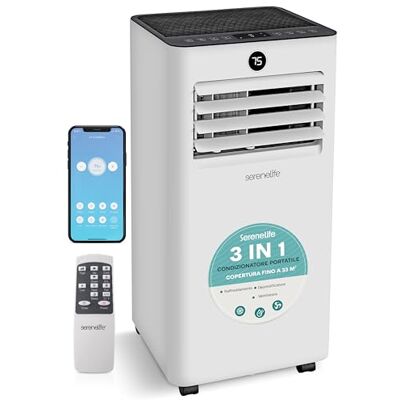 SereneLife Condizionatore Portatile 7000 BTU, Climatizzatore Portatile WiFi con Raffreddamento, Ventilatore e Deumidificatore, Kit Finestra, Timer, 28 m², Pinguino Condizionatore, Casa e Ufficio SereneLife Condizionatore Portatile 7000 BTU, Climatizzatore Portatile WiFi con Raffreddamento, Ventilatore e Deumidificatore, Kit Finestra, Timer, 28 m², Pinguino Condizionatore, Casa e Ufficio