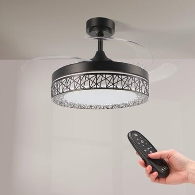 M mimotec Ventilatore a Soffitto Led Nero Aqua 66W con luce, telecomando, basso consumo energetico, motore DC 30W+Luce LED 36W, 6 velocità, silenzioso, 4 Pale sganciabili, estate-inverno, timer M mimotec Ventilatore a Soffitto Led Nero Aqua 66W con luce, telecomando, basso consumo energetico, motore DC 30W+Luce LED 36W, 6 velocità, silenzioso, 4 Pale sganciabili, estate-inverno, timer