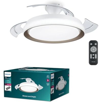 Philips Ventilatore a Soffitto con Pale Retrattili e Lampadina LED Bliss, 3 Pale, Pala Aperta 106 cm, 4.500 lm, Luce Bianca Tunabel 3.000-6.500 K, Regolabile Fino al 5%, Telecomando Incl., Oro Philips Ventilatore a Soffitto con Pale Retrattili e Lampadina LED Bliss, 3 Pale, Pala Aperta 106 cm, 4.500 lm, Luce Bianca Tunabel 3.000-6.500 K, Regolabile Fino al 5%, Telecomando Incl., Oro