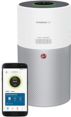 Hoover HHP30C011 H-Purifier 300 Purificatore d'Aria con Filtro HEPA e Filtro ai Carboni Attivi per Allergeni e Pollini, Smart e compatibile con Google Assistance e Alexa, 100 mq, Bianco e Argento