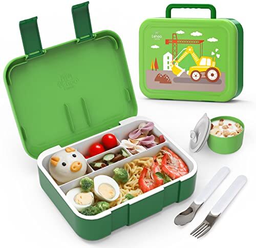 Lehoo Castle Scatole bento, Lunch Box Prova di Perdite per Bambini, Bento Box con 5 Scomparti e Posate (Forchetta e Cucchiaio), Portapranzo, Sicuri per Microonde e Lavastoviglie